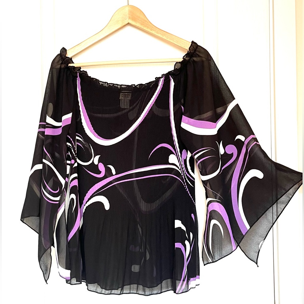 VTG C.O.C. USA Micro Pleated Striped Plisse Top Black Purple, XL Avant Garde Y2K